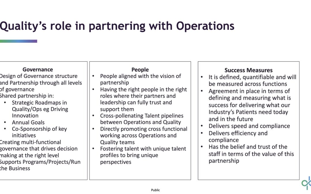 Quality’s role in partnering with Operations